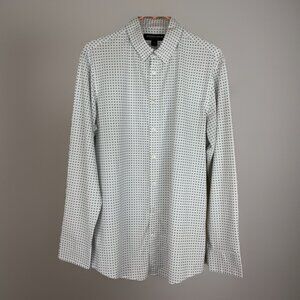 MIZZEN MAIN Performance Stretch LS Dress Shirt White Mini Dot Print Men Med Trim